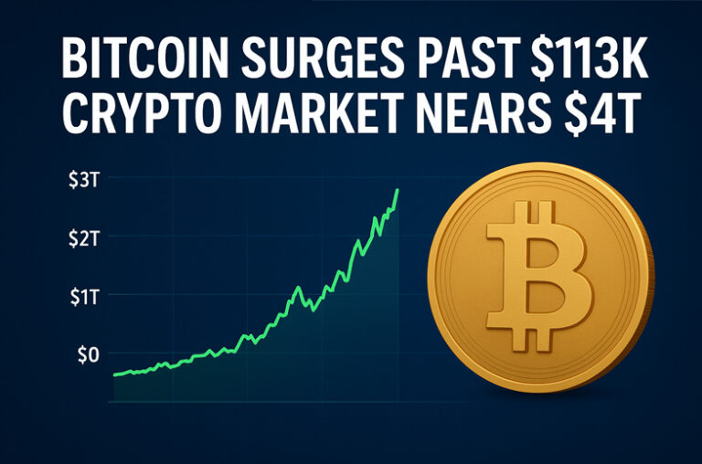 Bitcoin Surges Past $113K, Crypto Market Nears $4T